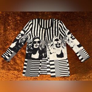 Black and White Graphic Long Sleeve Blazer